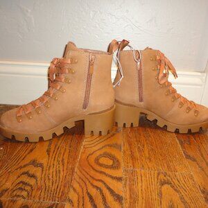 SCHUTZ "Xayane" Brown Leather Tall Heel Ankle Zipper Boots Size 7.5 with bag